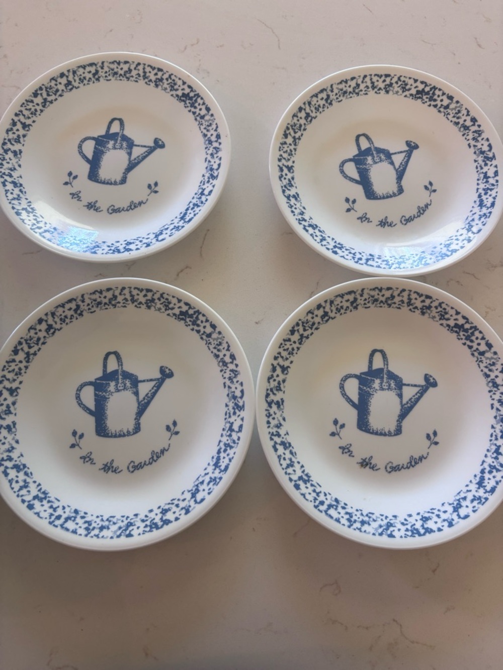 Corelle White Plate with Blue Garden Motif - Set Accent